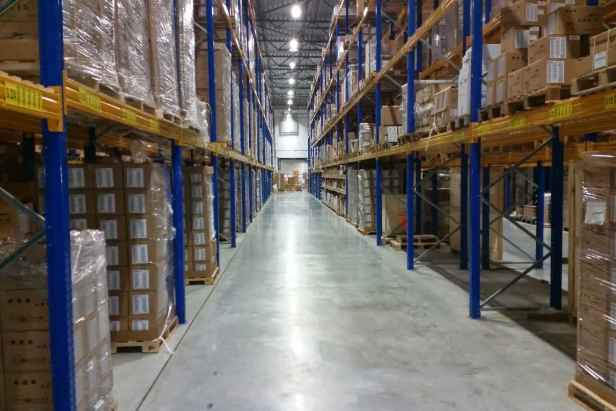 Warehouse aisle with pallet racking